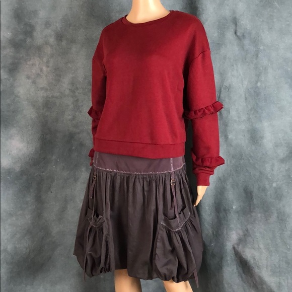 🔴Burgundy Sweatshirt with flounce sleeves Sz M - Picture 3 of 6